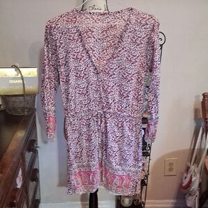 Athleta Pink and White Patterned Dress Small